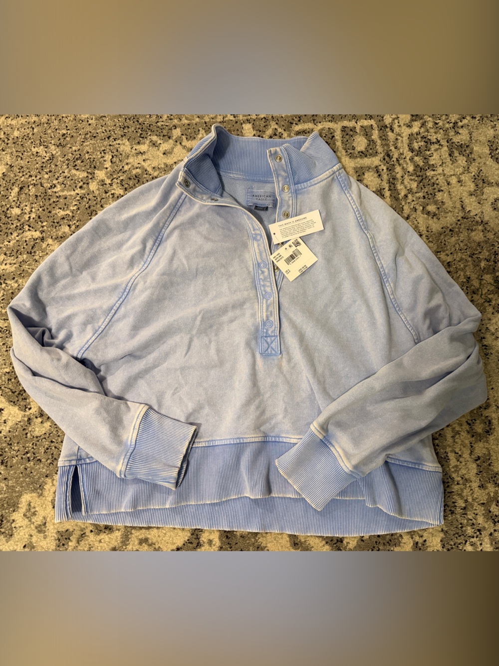 American Eagle Outfitters Light Blue Half-Snap Pullover Sweatshirt